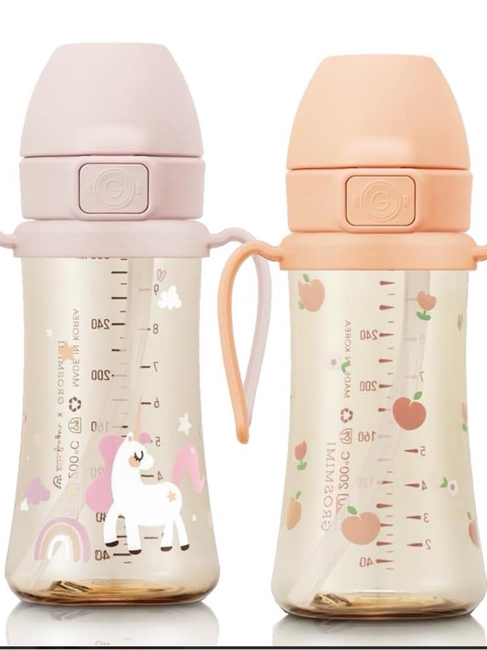Grosmimi Kids Unicorn & Peach Sip Bottle Set